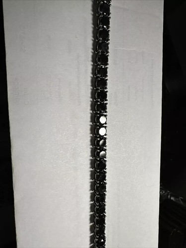 28 Ctw Black Natural Diamonds In 14k White Gold Unisex Tennis Bracelet 29.8 Gram - Picture 3 of 4