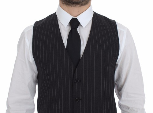 DOLCE & GABBANA Vest Gilet Waistcoat Gray Striped Wool IT48 / US38 / M RRP $500 - Picture 9 of 9