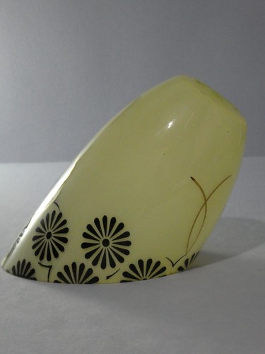 Vintage Glass Light Sconce Shade Retro Cream Pale Yellow Gilt Black Flowers - Picture 4 of 12