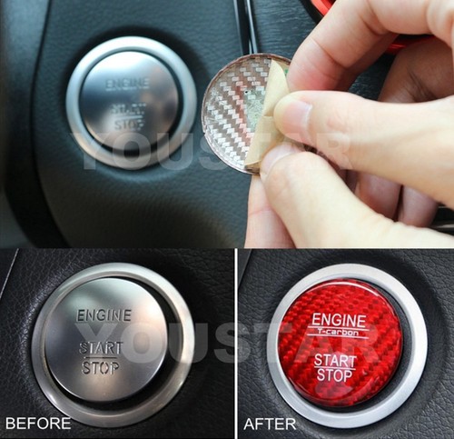 3D GENUINE CARBON FIBRE RED Cover for BMW Keyless GO Engine Start Push Button - Picture 11 of 12