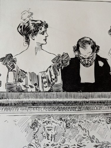 Original 1900 "In der Oper" American Charles Gibson Girl 2-seitiger Druck 17"x11" - Bild 2 von 8