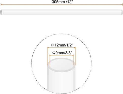 12" Clear Plastic Rigid Pipe 9Mm X 12Mm(3/8" X 1/2") Acrylic Tube round Polycarb - Picture 2 of 12