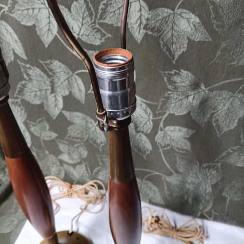 WOW!! Vintage Mid Century Modern Table Lamps Danish Wood With Brass Bases!! - Picture 3 of 6