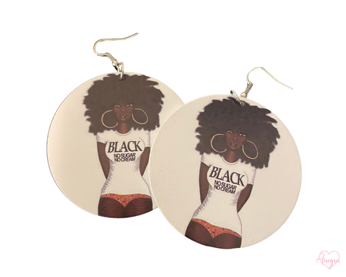 Black No Sugar No Cream Afrocentric African Woman Afro Earrings - Picture 14 of 15