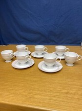 Hutschenreuther Fleuron Chloe Fontaine 5 Sets Footed Cups  Saucers w/Pink Rim