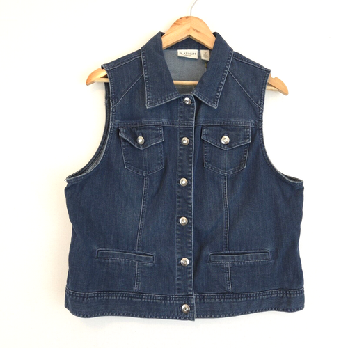 NEW Chico's Women's Stretch Denim Button Front Vest Rhinestone Buttons Size L - Afbeelding 1 van 9