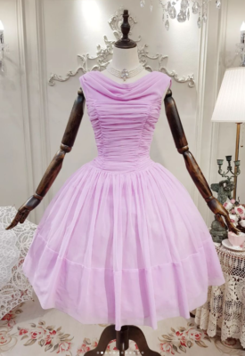 open lace back dress Lavender Flower Split 1950s Vintage Dress, Lavender / L main image 1