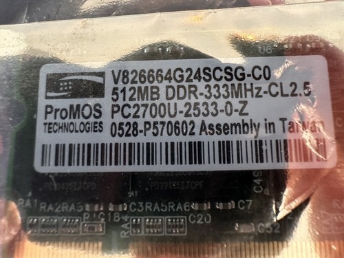 ProMOS V826664G24SCSG-C0 SoDimm 512 MB Laptop Memory NON ECC PC2700U 333 MHz - Picture 2 of 4