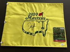 DUSTIN JOHNSON Signed Authentic 2020 Masters Flag & Signed Weekly Badge JSA