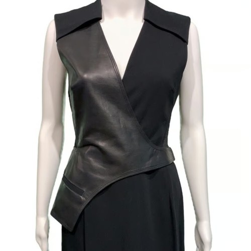 $1,290 ALEXANDER WANG Black Leather & Stretch Ponte DRESS * 4 / S - Picture 6 of 12