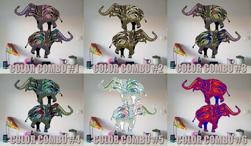 Calcomanías de pared de elefante boho, pegatina de pared de animales, mural estilo indio, bohemia Foto 2 de 4