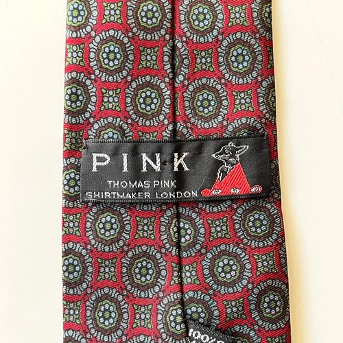 Thomas Pink Men's 100% Silk UK Designer Red Blue and Green Geometric Necktie - Picture 5 of 5