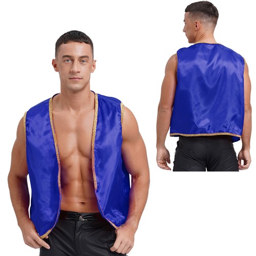 Men's Open Front Cardigan Tops Halloween Arabian Prince Vest Costume Sleeveless - Picture 28 of 51