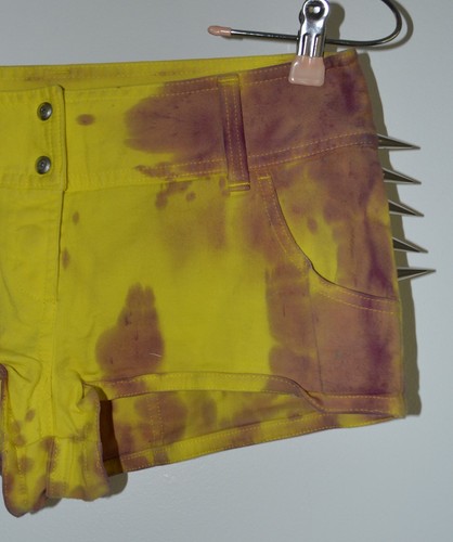 Pantalones cortos, mini, picos, amarillo/púrpura, bolsillos - Imagen 3 de 7
