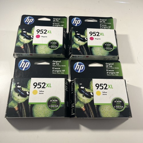 Lot Of 4 Genuine HP 952XL Printer Ink Cartridges- 2 Magenta/2 Yellow Exp 2020/21