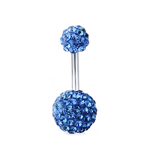 Double Gem Navel Ring Belly Button Jewelry Stainless Crystal Naval Piercing ☆ ♢ - Picture 8 of 23