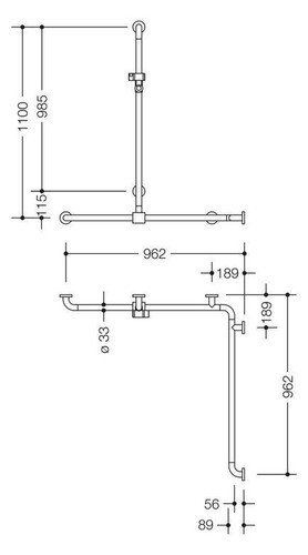 HEWI 801-Duschhandlauf m. Brausestange, Schieber weiß 110x110x89cm - Zdjęcie 3 z 3