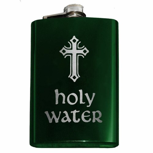 Engraved 8oz Vtg Style HOLY WATER FLASK, Your Choice of 8 Colors, Priest Cross - Picture 3 of 9