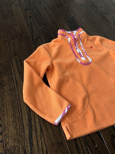 Lilly Pulitzer Girls 7 Pastel Orange Micro Fleece 1/4 Zip Pocket Jacket - GUC! - Picture 2 of 11