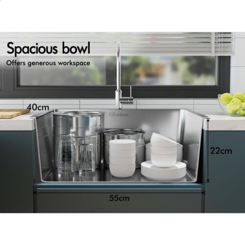 ALFORDSON Kitchen Sink Stainless Steel Drop in Flush Under Mount Bowl 600X450MM - Picture 2 of 12