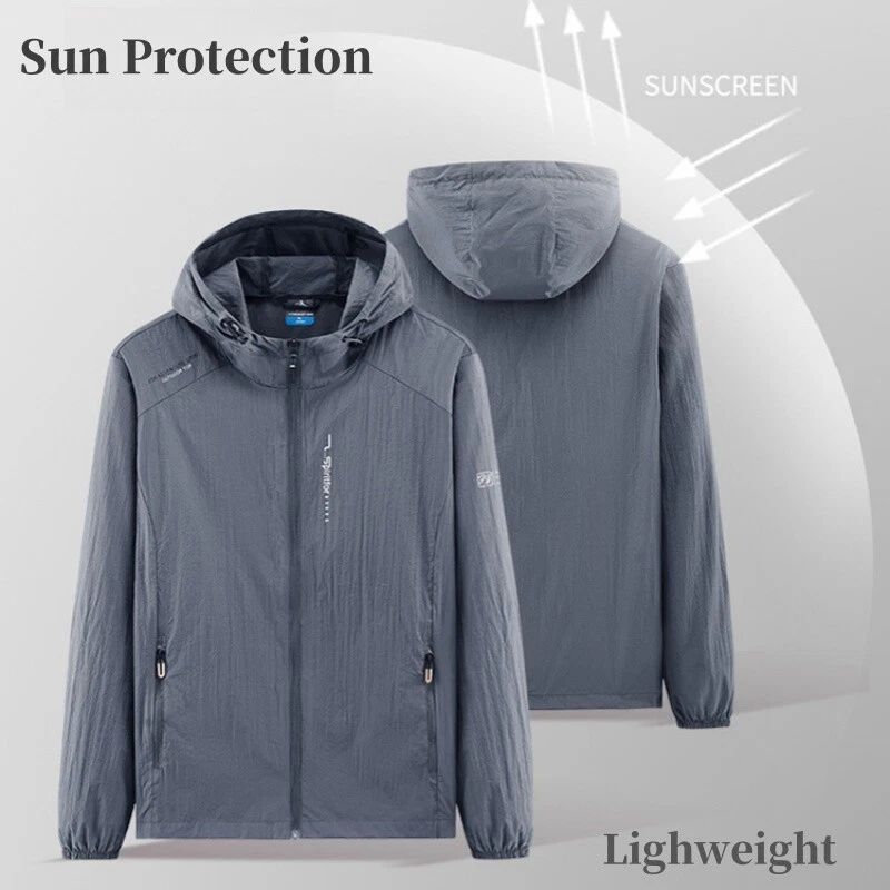 Men Sun Protection Zip Jacket Hoodie Coat Quick Dry Fishing Long Sleeve Tee Tops - Image 4 of 4