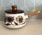 Vintage Porcelain Enamel and Steel Wood Handle Fondue Pot - DMG c1970's VGC