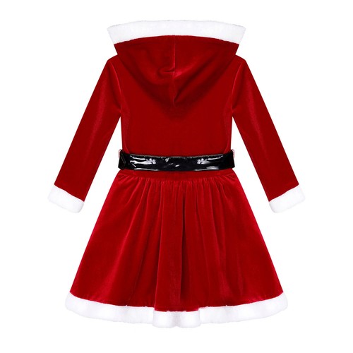Girls Christmas Velvet Hooded Dress Long Sleeve Mrs Claus Party Dresses Gown - Bild 7 von 18