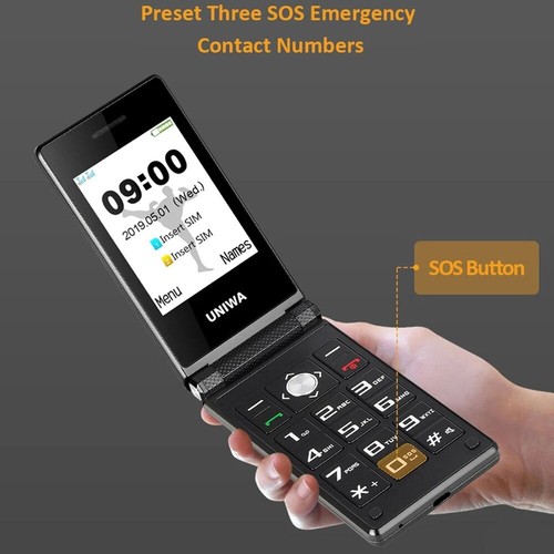 UNIWA X28 GSM Dual Sim Dual Standby Big Push-Button Senior Flip Mobile Cellphone - Picture 3 of 11