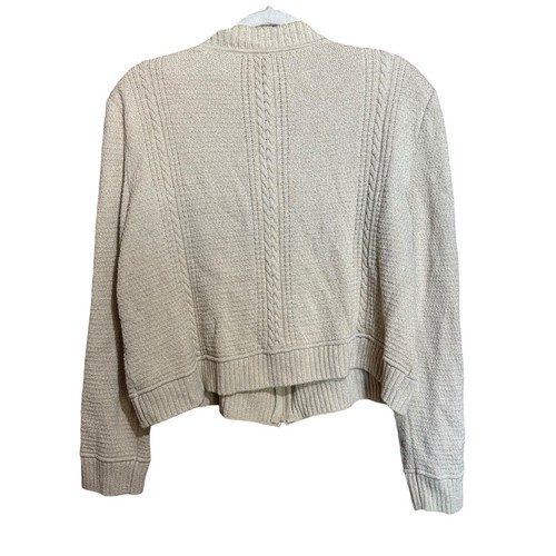 Cárdigan para mujer ST JOHN grande beige mezcla de lana grueso tejido cremallera suéter - Imagen 6 de 9