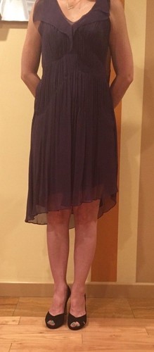 VERA WANG Women's Purple Contrast Black Beaded-back Dress - Picture 4 of 5