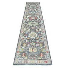 2'8" x 11'10" Jet Gray Hand Knotted Pure Wool Fine Peshawar Runner Rug R88468