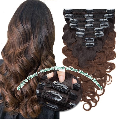 Double Weft 100% Remy Human Hair Extensions Full Head Extra Thick Clip In 8PCS - Picture 21 of 50