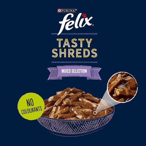 Felix Tasty Shreds gemischte Auswahl in Sauce Nassfutter für Katzen (40er Pack × 80g ) - Bild 3 von 3