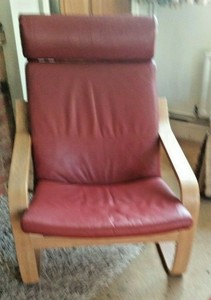 Stylish Ikea Poang Red Leather Oak Casual Rocking