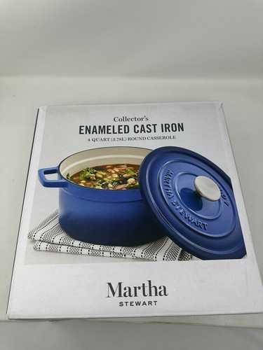 Martha Stewart 4 Quart  Enameled Cast Iron Dutch Oven 100050436 Blue Silver Knob - Picture 1 of 6
