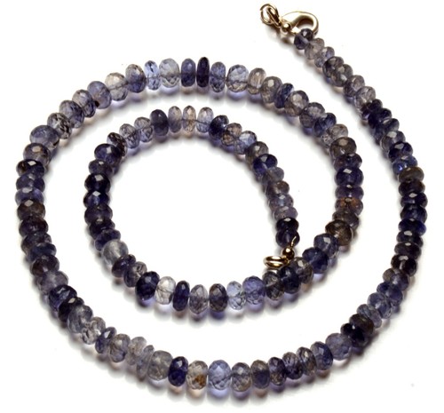 Collar de cuentas de rondelle facetadas de 6 a 7 mm de piedras preciosas de iolita natural de 18,5" - Imagen 2 de 6