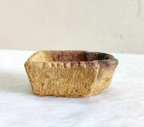 Vintage Primitive Handmade Yellow Stone Oil Lamp Stoneware Collectible STO292 - Picture 3 of 7