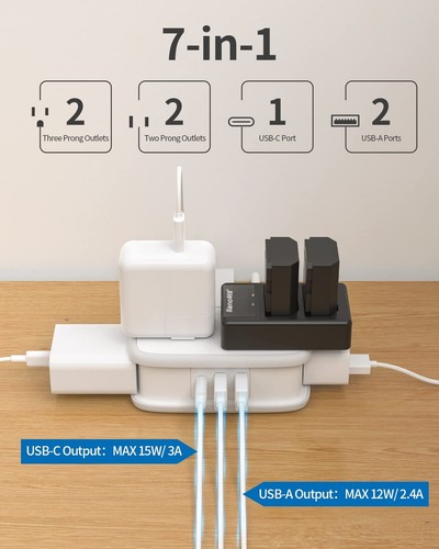 Travel Power Strip with USB C, NTONPOWER 4 Outlets 3 USB(1 USB-C), 4ft Retrac... - Imagen 2 de 7