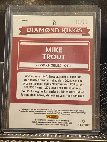 Mike Trout 2022 Donruss Optic Diamond Kings Holo Negro #23/25 - Ángeles - Imagen 2 de 2