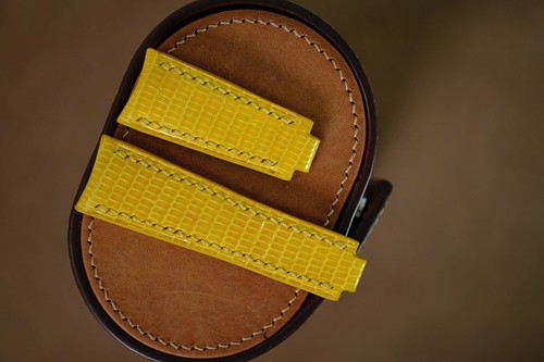 Handmade yellow Lizard Strap for Rolex Sky Dweller size 21/16
