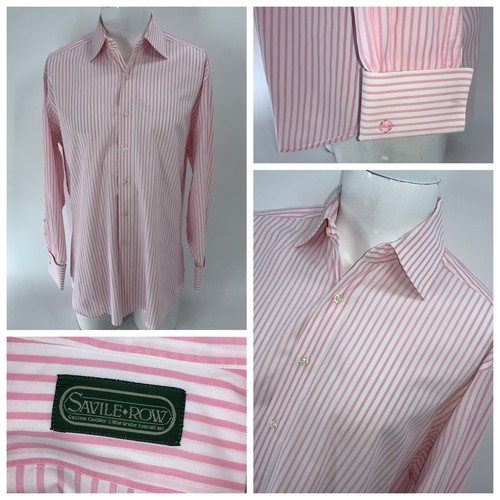 Savile Row French Cuff Dress Shirt 15 34 Pink White Striped Cotton USA YGI X4-91 - Picture 1 of 16