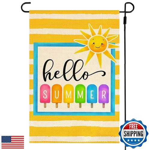 RABUSOFA Hello Summer Garden Flag 12x18 Inch Double Sided for Outside Popsicl