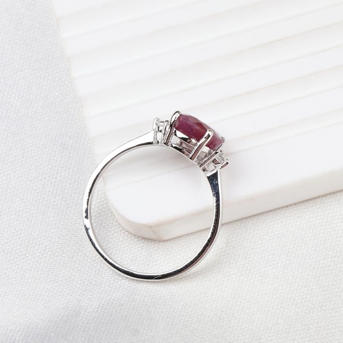 925 Sterling Silver Ruby and CZ Engagement Ring Handmade Jewelry Gift for Her - Picture 4 of 7