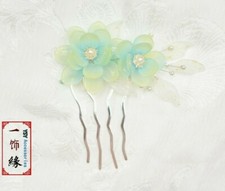 Beautiful Aurora Green Peony Flower Silver Chinese Hair Comb Hair Pin Handmade