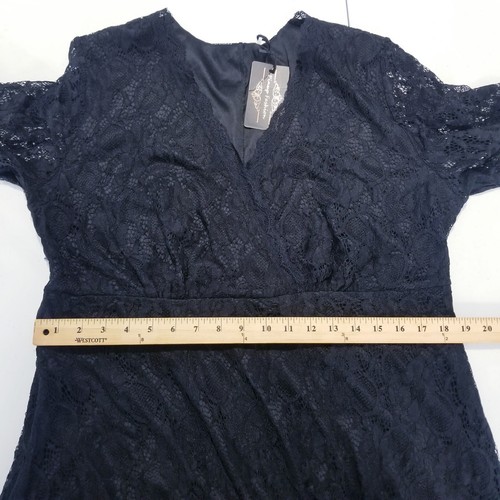 Pinup abito moda taglie forti 20W nero finto pizzo avvolgente NUOVO - Foto 7 di 22