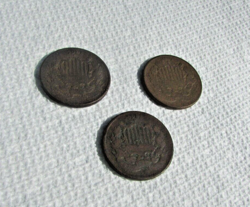 2/1864 &1/1868 Two Cent Piece Early U.S. TYPE COIN CIVIL WAR ERA *3 TOTAL - Imagen 4 de 4