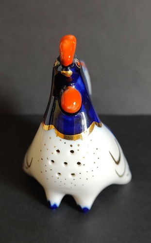 Saliera Gallo Porcellana dipinto a mano made USSR blu oro rosso Vintage numerato - Foto 3 di 12