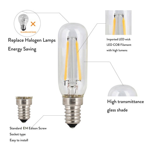 T25 E14 Led Bulb Clear-glass Filament Light 2w 4w Cob Bulbs Warm White 220v 240v - Picture 2 of 12