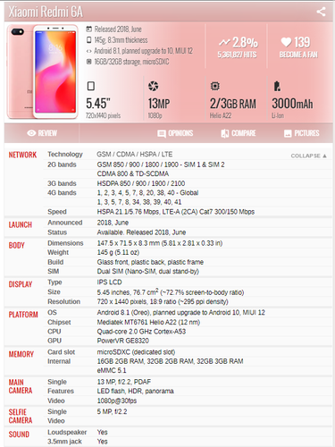 Xiaomi Redmi 6A 2GB/16GB 3GB/32GB ROM Android 4G LTE Phone 5.45" 13MP - Picture 3 of 10