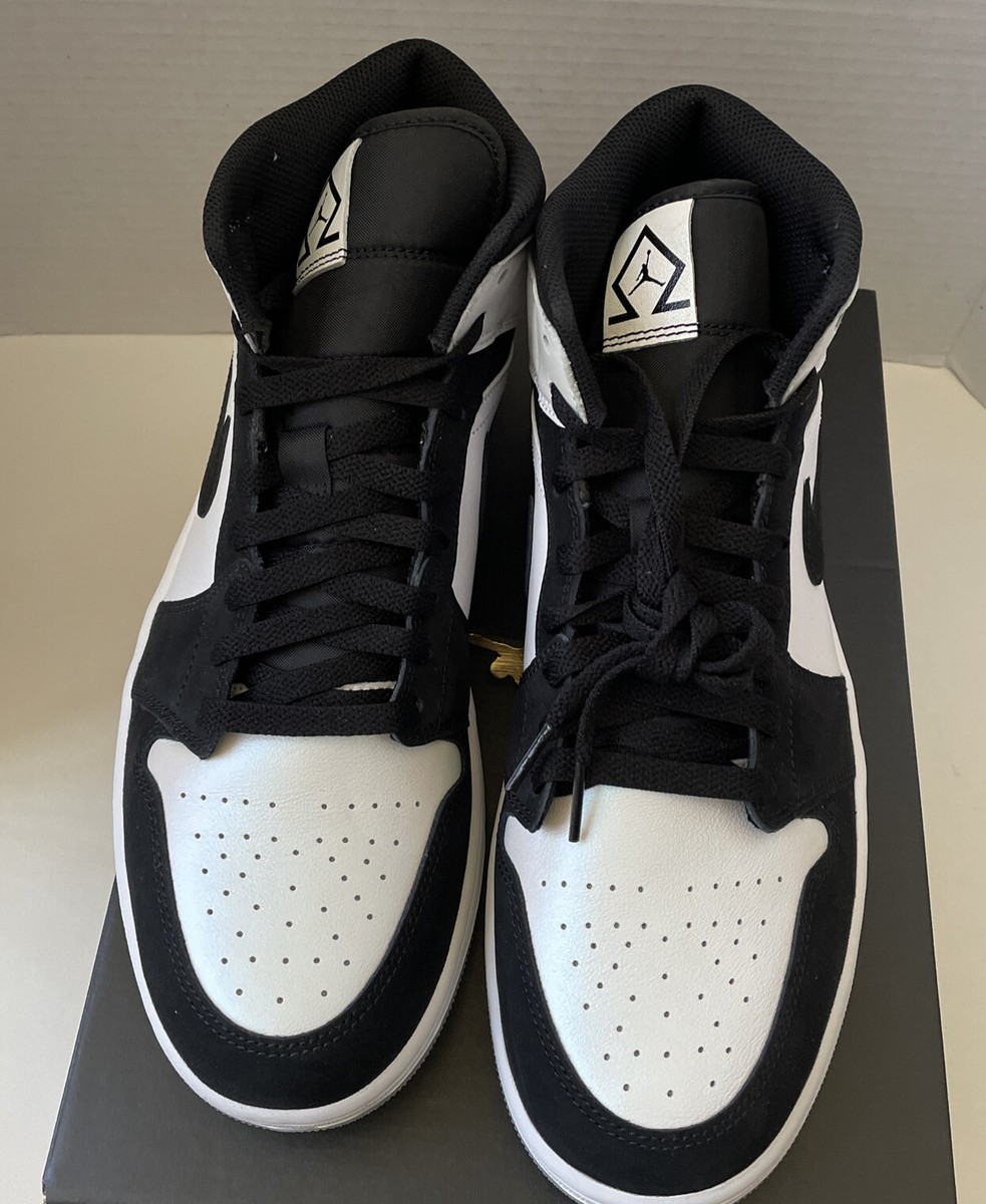 Nike Air Jordan 1 Mid SE Diamond. White Black Sneakers Men's Size
